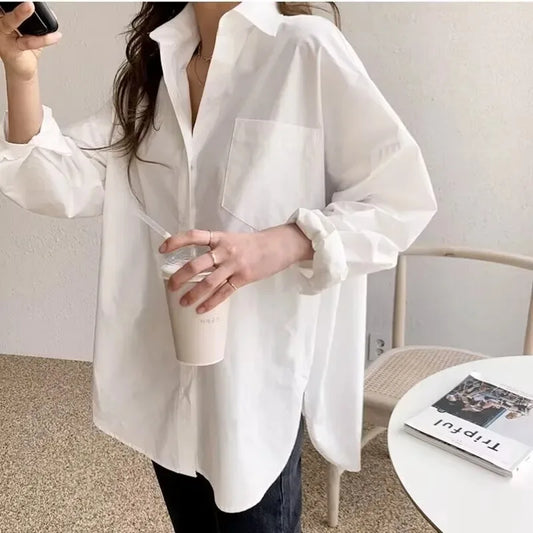 Womens Casual Loose Blouses with Turn-down Collar