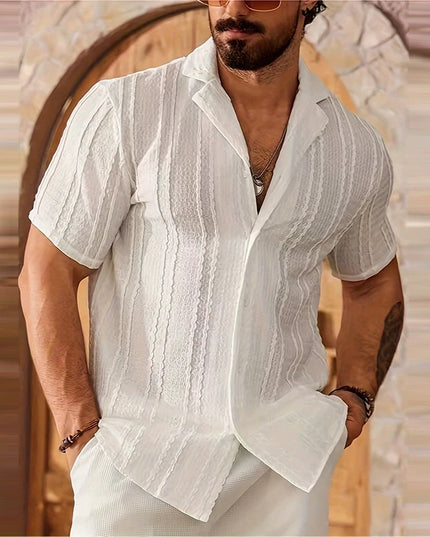 Men's Casual Short-Sleeve Button-Down Shirt with Turn-Down Collar