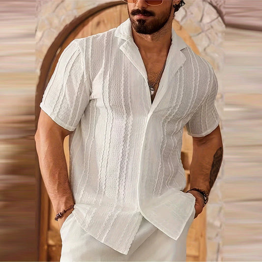 Men's Casual Short-Sleeve Button-Down Shirt with Turn-Down Collar