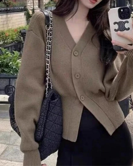 Women's Knitted V-Neck Cardigans with Slim Fit & Button Design