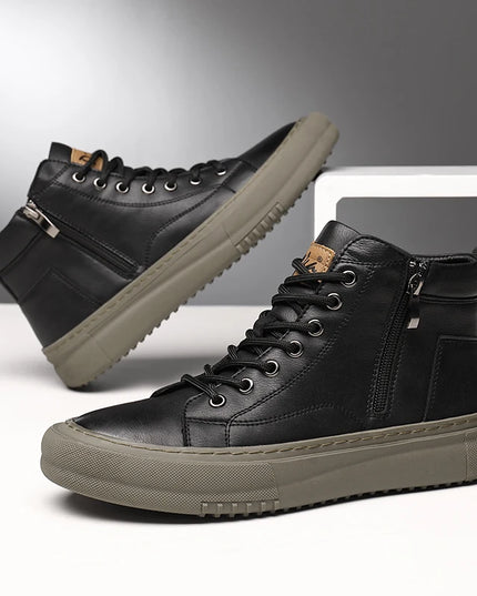 Men's Breathable High-Top Sneakers with Lace-Up Design and Side Zipper