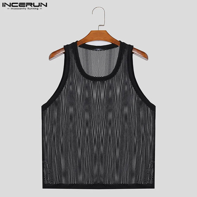 Incerun Men's Mesh Transparent Tank Top