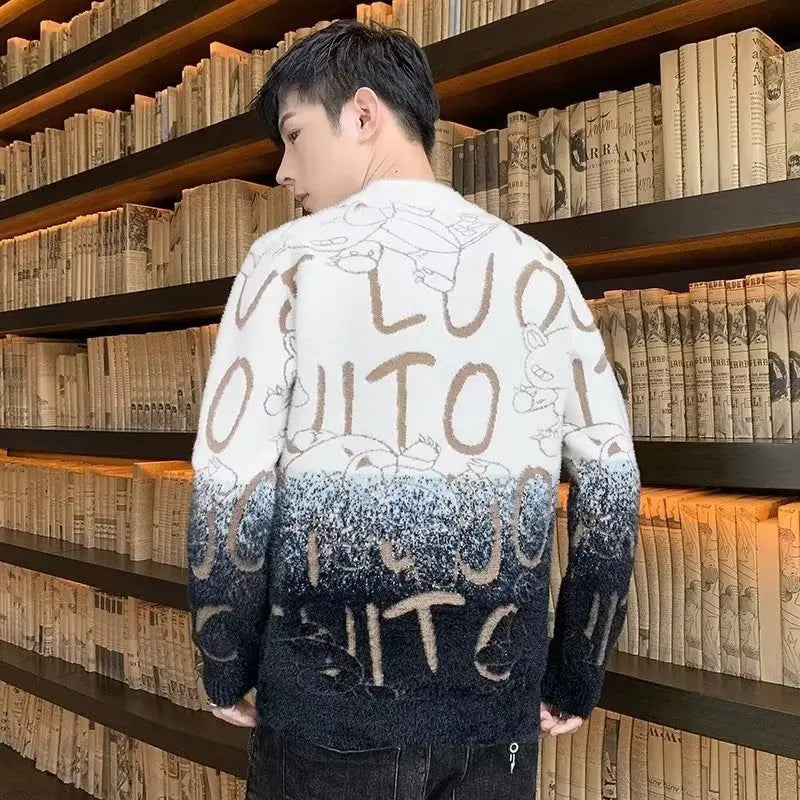 Men's Harajuku Knit Sweater with Letter Print