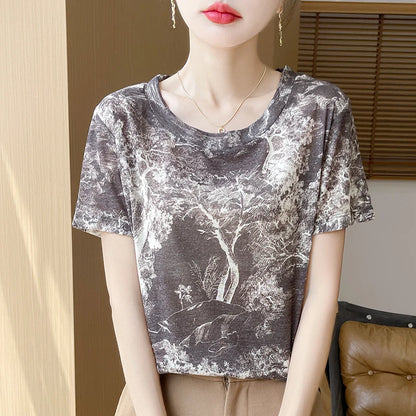 Elegant Women's Satin Silk V-Neck Short Sleeve Blouse