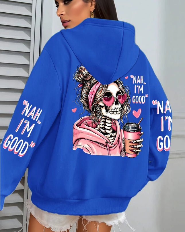 Women's "Expensive Talks Back" Printed Hoodie Sweater - Loose Fit