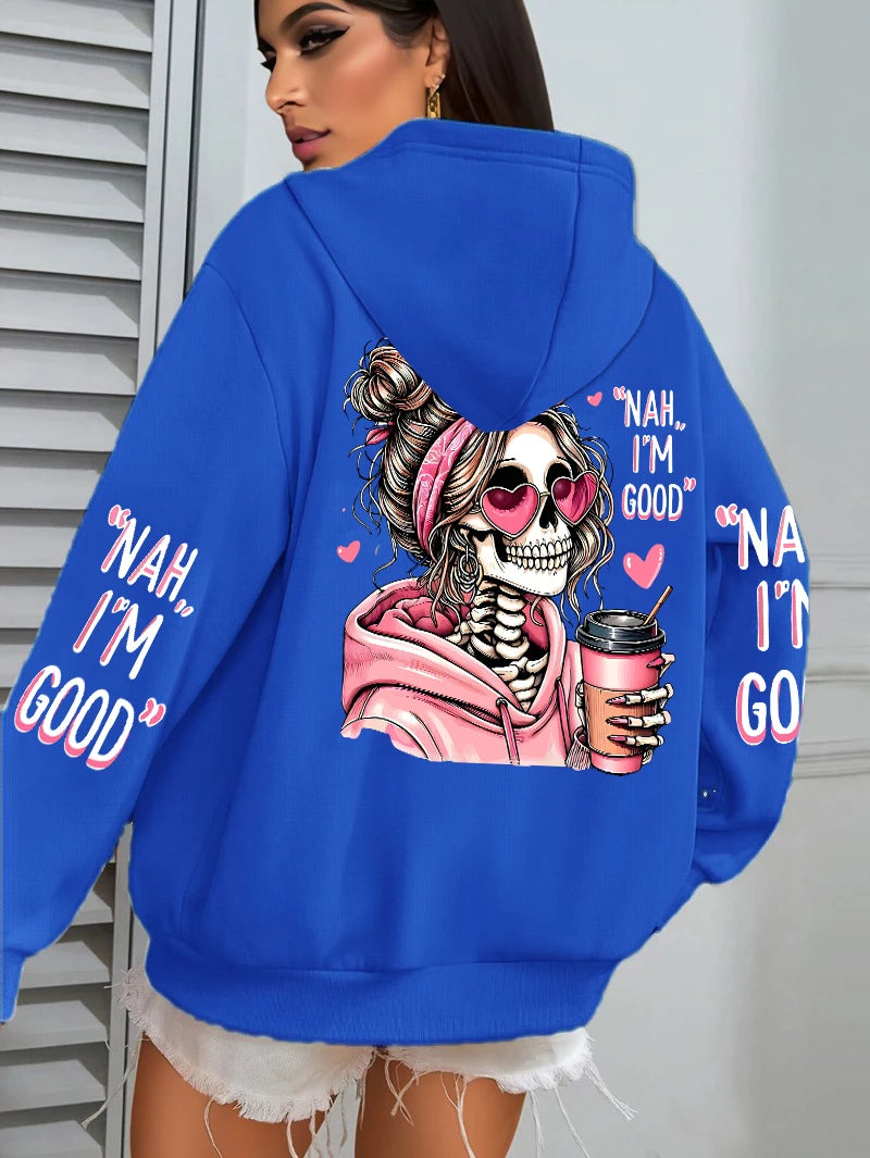 Women's "Expensive Talks Back" Printed Hoodie Sweater - Loose Fit