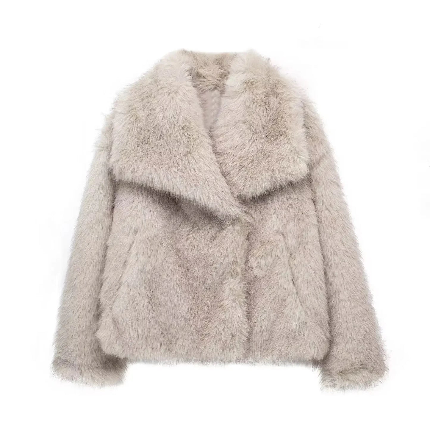 Women's Faux Fur Jacket with Lapel Collar - Thick & Warm Outerwear by TRAFZA