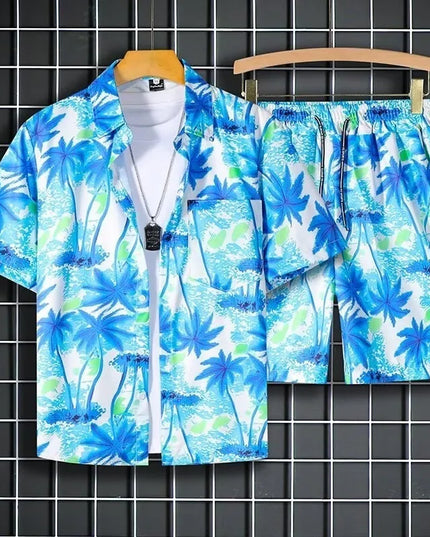 Men's Two-Piece Loose Fit Tie-Dye Striped Shirt and Shorts Set