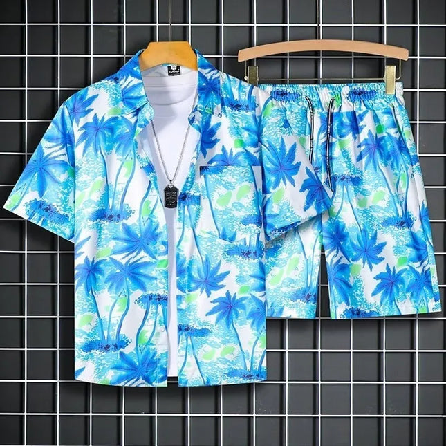 Men's Two-Piece Loose Fit Tie-Dye Striped Shirt and Shorts Set
