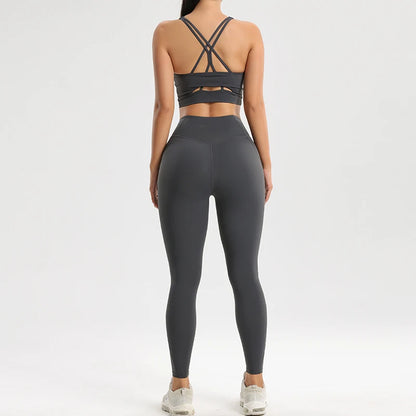 Women's Yoga Bra and Leggings Set - Two-Piece Fitness Outfit for Activewear and Workout