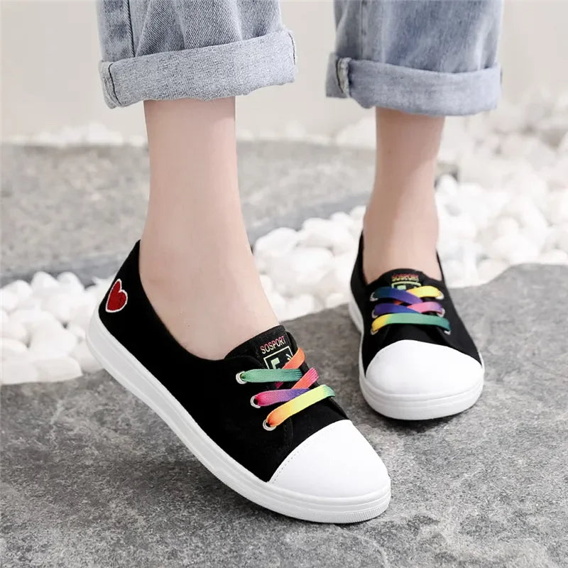 Lady's Classic Round Toe Canvas Lace-Up Sneakers - Comfortable & Stylish Women's Casual Shoes