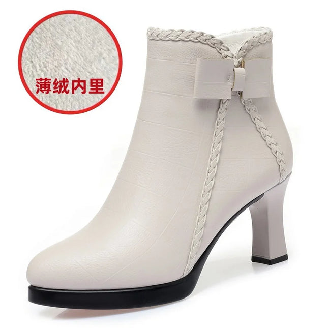 Velvet Stiletto Heel Ankle Boots for Women with Platform and Pointed Toe