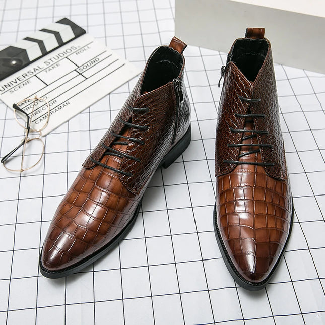 Low Heel Lace-Up Men's Leather Boots