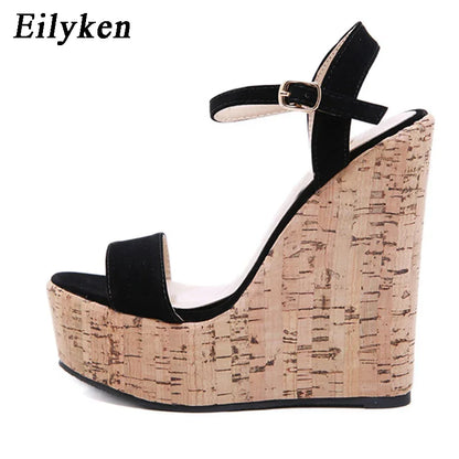 Eilyken Women's Roman Open Toe Platform Wedges with Ankle Buckle Strap High Heels