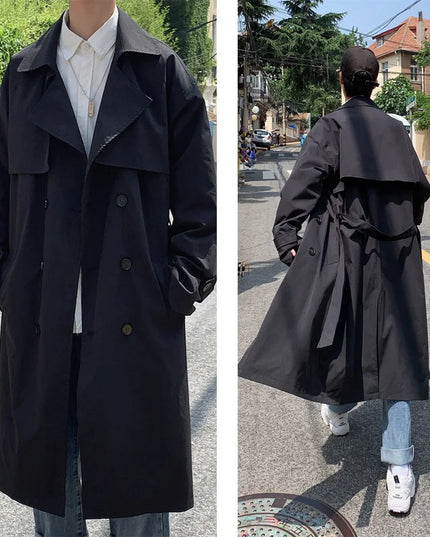 Korean-Inspired Trench Coat for Men - Streetwear Windbreaker Style