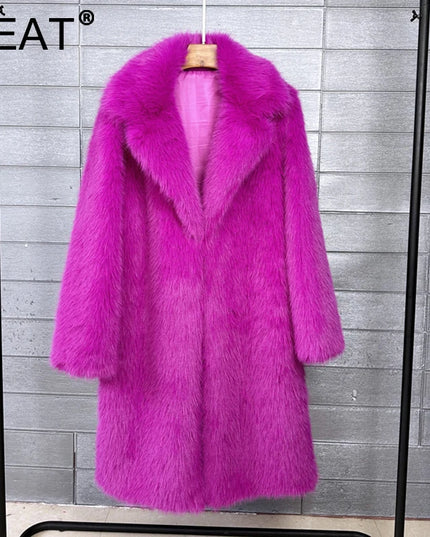 Women's Faux Fur Coat – Mid-Length Warm Trench Coat for Women