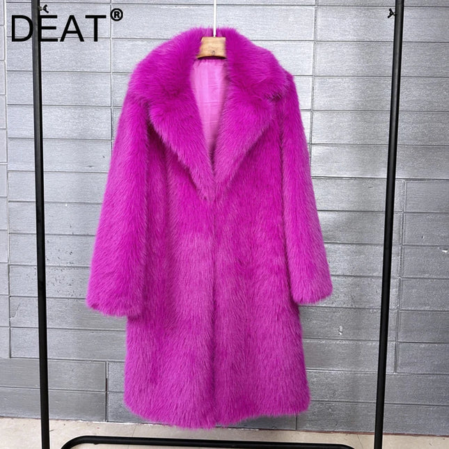 Women's Faux Fur Coat – Mid-Length Warm Trench Coat for Women