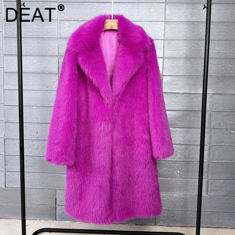 Women's Faux Fur Coat – Mid-Length Warm Trench Coat for Women