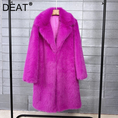 Women's Faux Fur Coat – Mid-Length Warm Trench Coat for Women