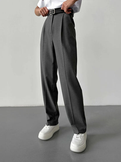 Slim Fit High Waist Straight Leg Women's Trousers