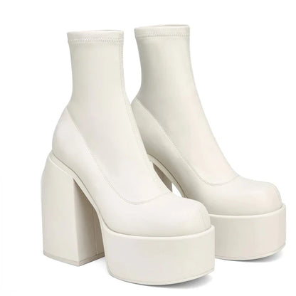Women's Luxury Platform Chunky Heeled Boots-Various Colors