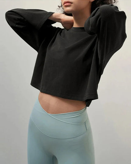 Women's Cotton Casual Long-Sleeved Cropped Loose Sweater