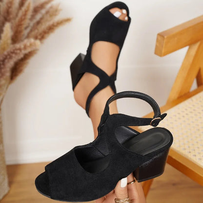 Women's Thick Sole Square Heel Sandals - Non-Slip Comfortable Footwear