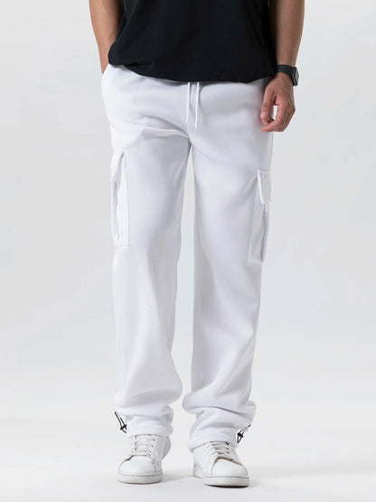 Men's Oversized Straight Fit Sweatpants with Drawstring & Multiple Pockets