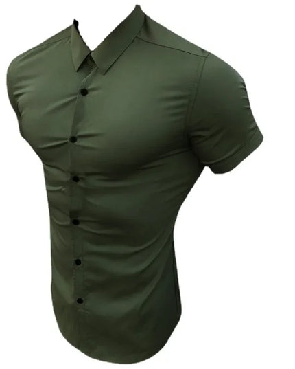 Men's Slim Fit Short Sleeve Lapel Shirt – Lightweight & Stretchy