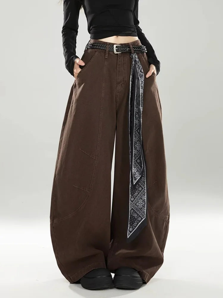 vintage Baggy Women's  Pants Wide Leg  Cotton Long Trousers