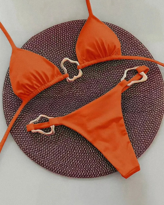 High-Waisted Two Piece Thong Bikini Set for Women