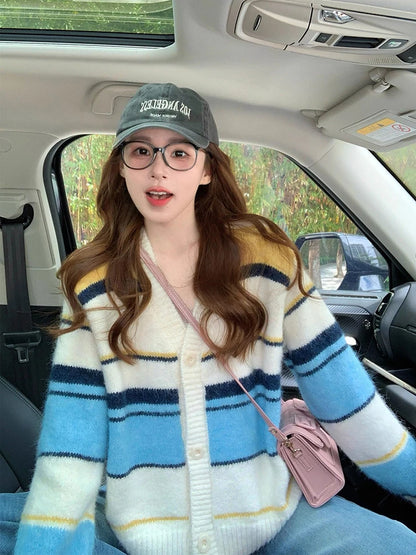 Women's Sweet Striped Knitted Cardigan Sweater