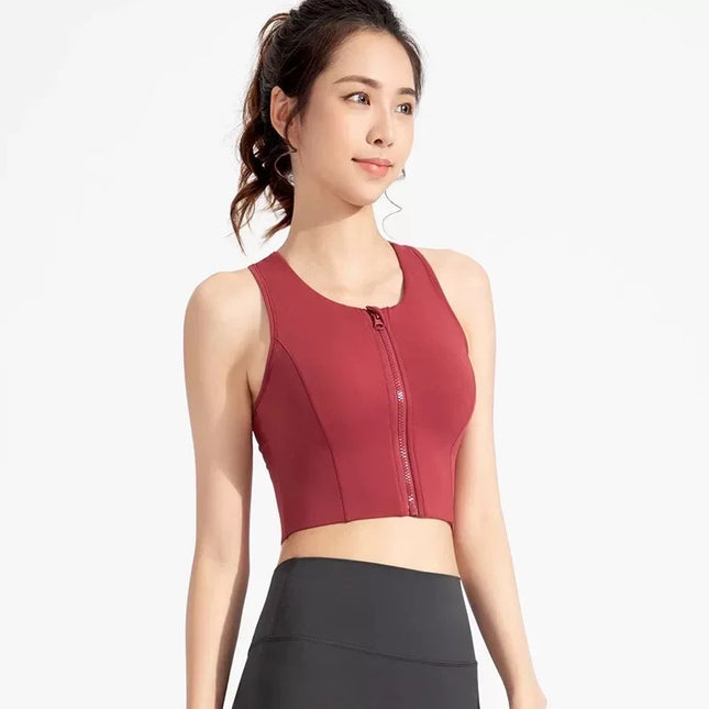 Women's Vest with Front Zipper and Built-In Fixed Cups