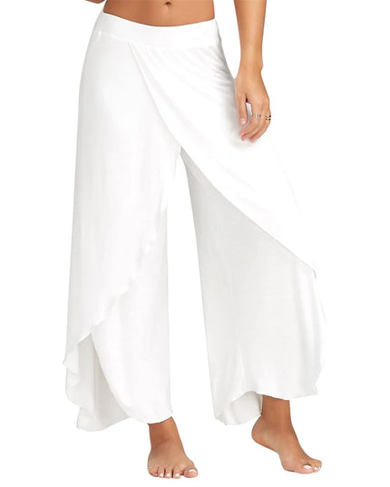 Women's Slit Flared Palazzo Trousers - Wide Leg Chiffon Pants with Side Split