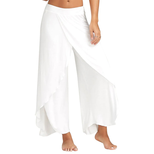 Women's Slit Flared Palazzo Trousers - Wide Leg Chiffon Pants with Side Split