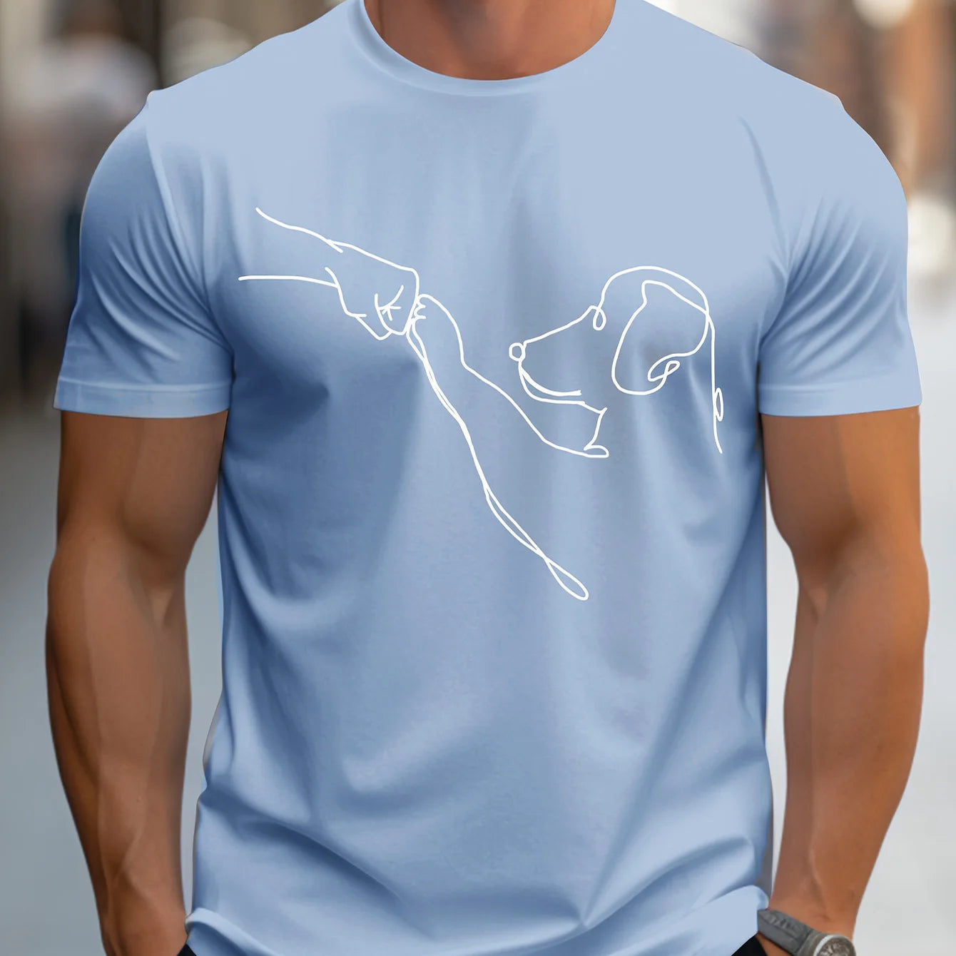 Men's Cotton Casual Sports T-Shirt with Dog First Print