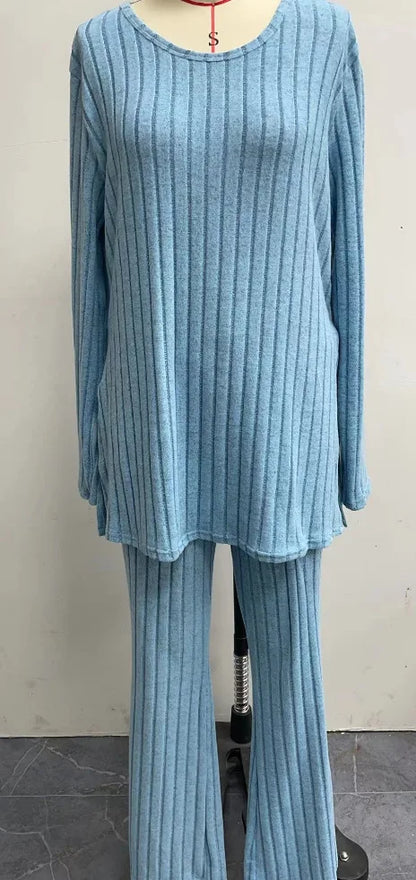 Women's Casual Two-Piece Knit Sweater and Elastic Waist Pants Set