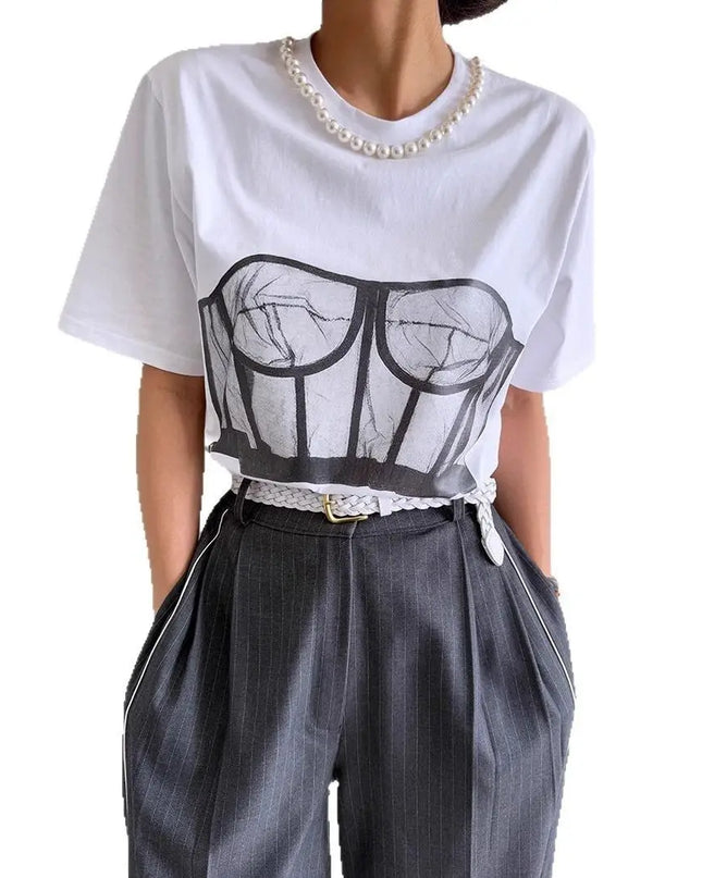 Women's Loose Casual Bra Printed T-Shirt