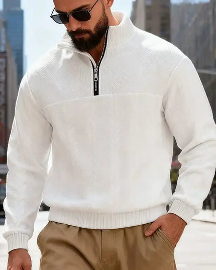 Men's Casual Stand Collar Pullover Sweater - Loose Fit Knit Sweater for Men