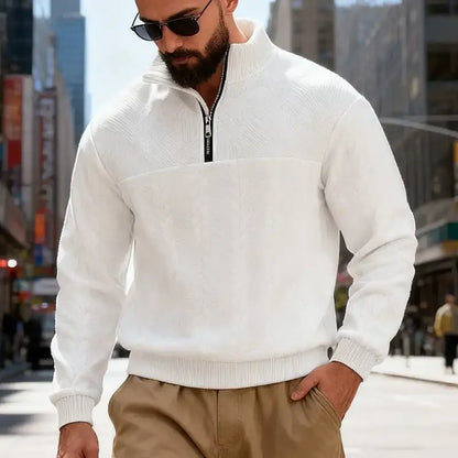 Men's Casual Stand Collar Pullover Sweater - Loose Fit Knit Sweater for Men