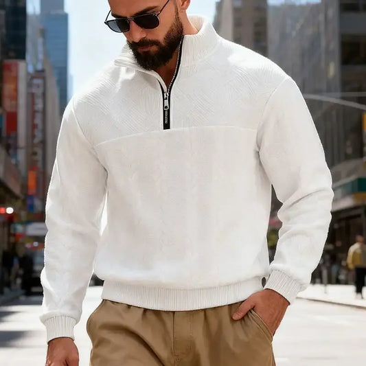 Men's Casual Stand Collar Pullover Sweater - Loose Fit Knit Sweater for Men