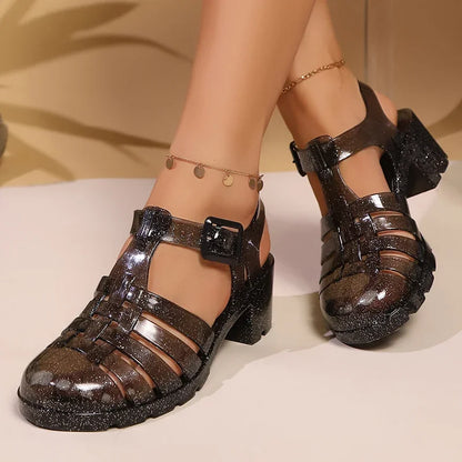 Elegant Women’s High Heel Sandals – Transparent PVC Clear Heeled Ankle Strap Shoes