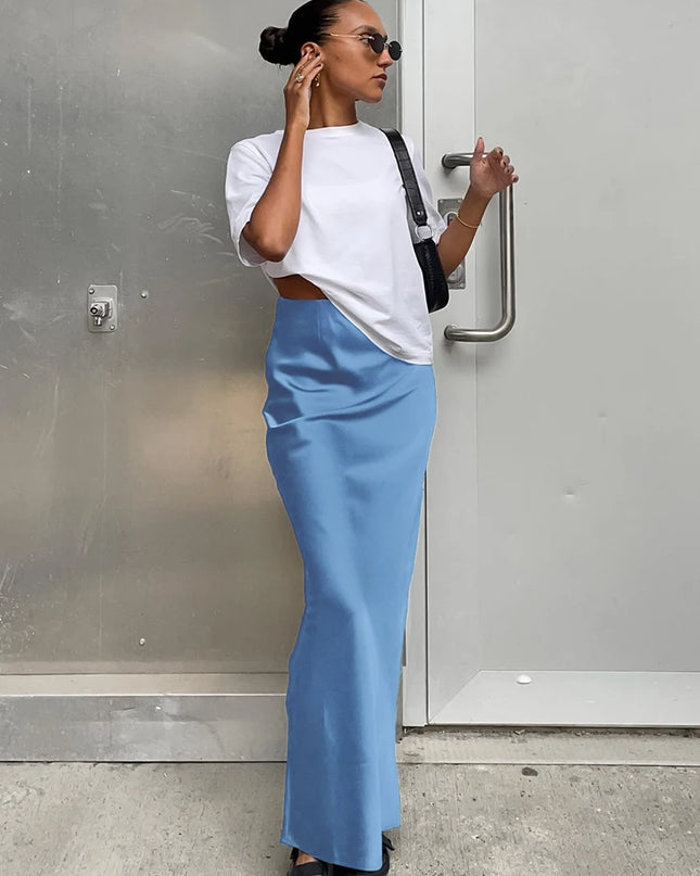 Women's Satin High Waist Pencil Skirt – Slim Fit Maxi Skirt