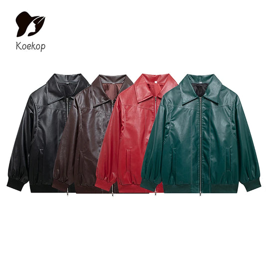Women's Vintage Lapel Zipper Closure Loose Jacket
