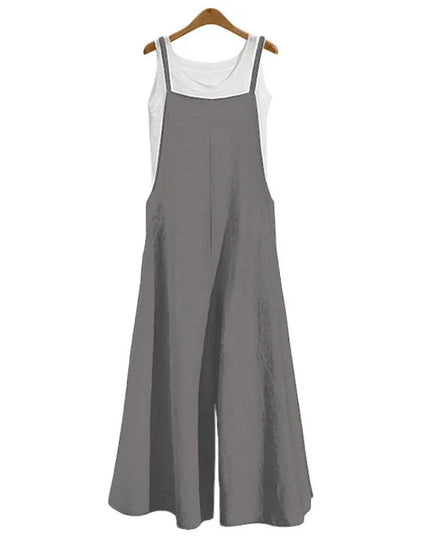 Women’s Wide-Leg Dungaree Pants with Strap - Casual and Loose Fit