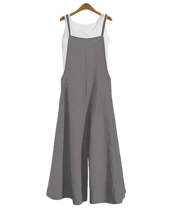 Women’s Wide-Leg Dungaree Pants with Strap - Casual and Loose Fit