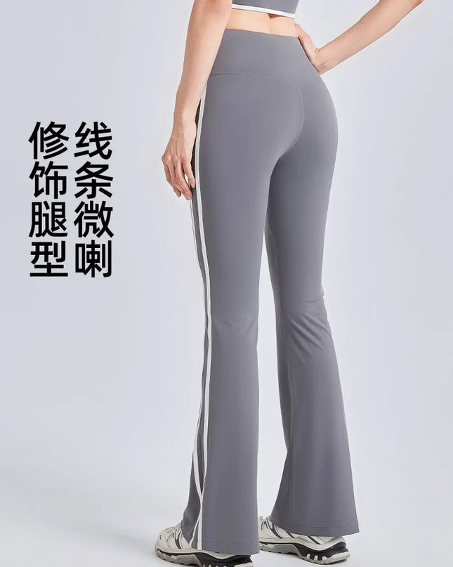 High-Waisted Flared Pants with Stripes, Elastic Fit, and Hip-Lifting Design for Women