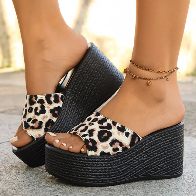 Leopard Print Women's High Platform Sandals