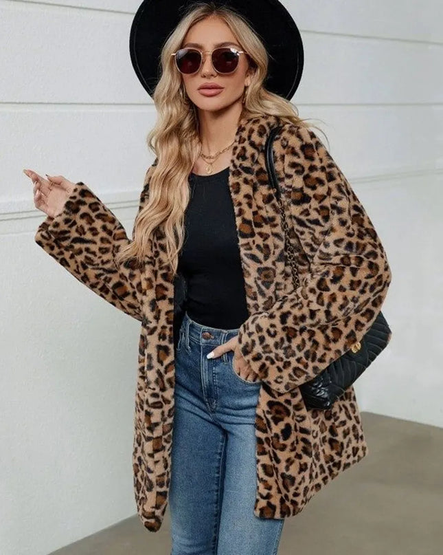 Women's Leopard Print Faux Fur Jacket