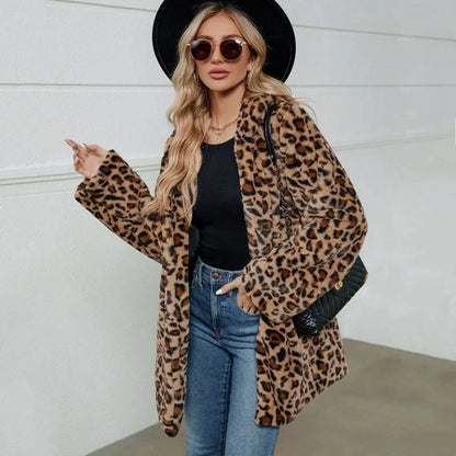 Women's Leopard Print Faux Fur Jacket